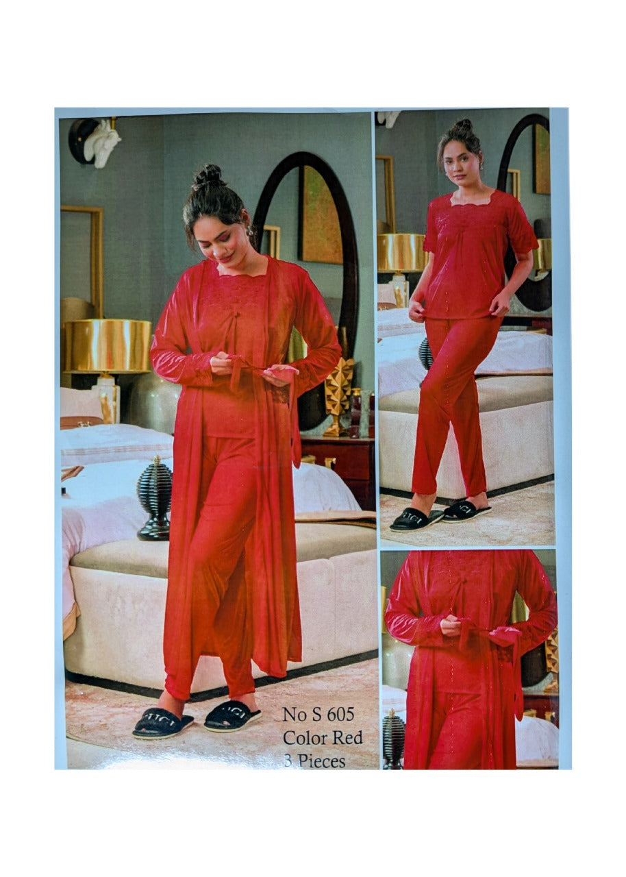 3-Piece Red Nighty for Women