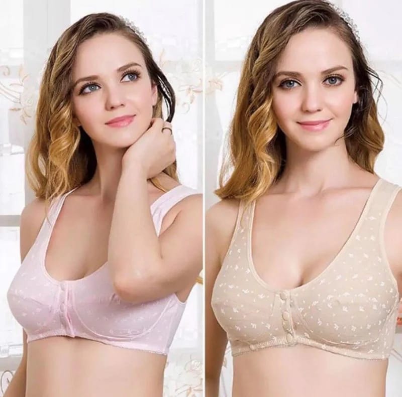 Front Open Three-Button Soft Cotton Nursing Maternity Bra